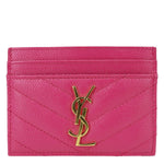 YVES SAINT LAURENT Cassandre Monogram Grain De Poudre Leather Card Holder Pink