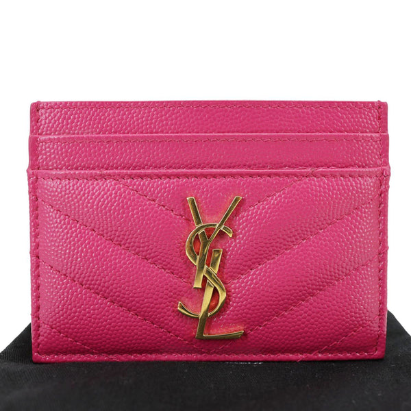 YVES SAINT LAURENT Cassandre Monogram Grain De Poudre Leather Card Holder Pink
