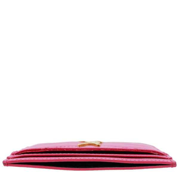 YVES SAINT LAURENT Cassandre Monogram Grain De Poudre Leather Card Holder Pink