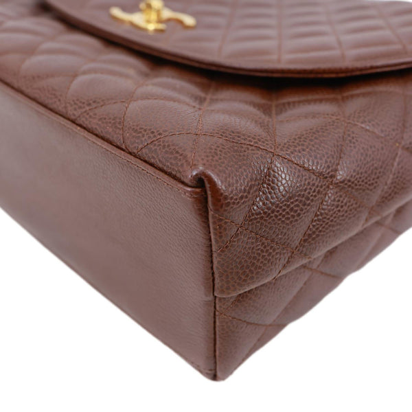 CHANEL Vintage Flap Quilted Caviar Leather Shoulder Bag Brown