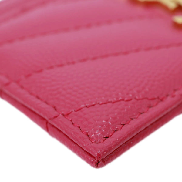 YVES SAINT LAURENT Cassandre Monogram Grain De Poudre Leather Card Holder Pink