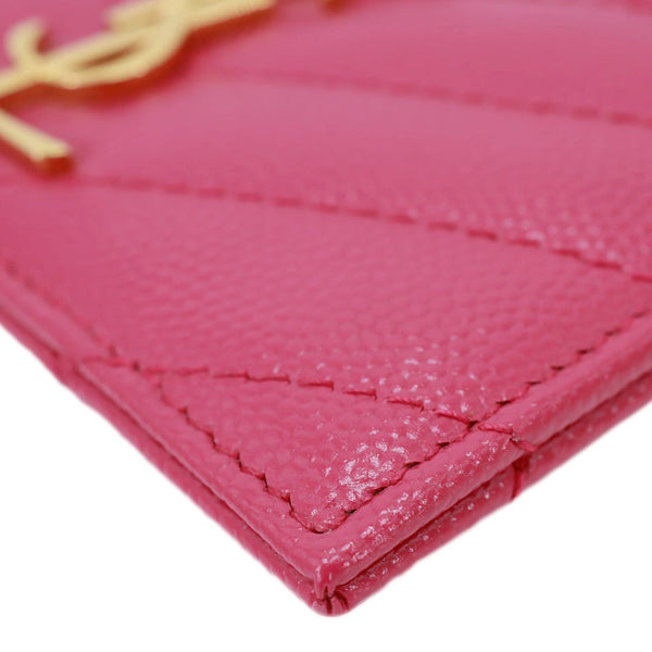 YVES SAINT LAURENT Cassandre Monogram Grain De Poudre Leather Card Holder Pink