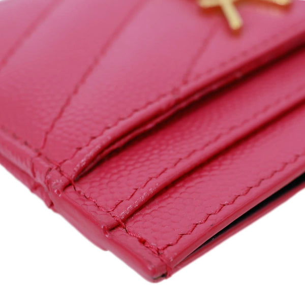 YVES SAINT LAURENT Cassandre Monogram Grain De Poudre Leather Card Holder Pink