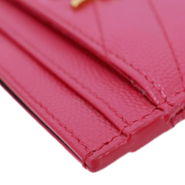 YVES SAINT LAURENT Cassandre Monogram Grain De Poudre Leather Card Holder Pink