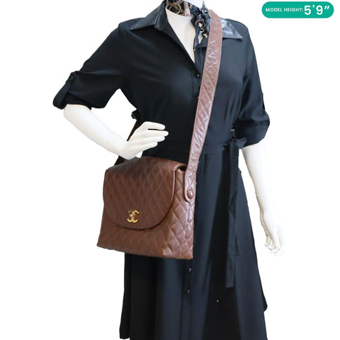 CHANEL Vintage Flap Quilted Caviar Leather Shoulder Bag Brown