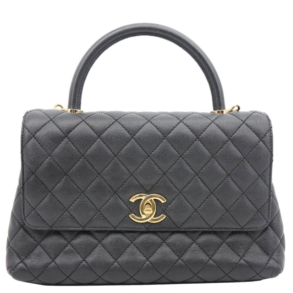 CHANEL Coco Large Quilted Caviar Shoulder Bag Black