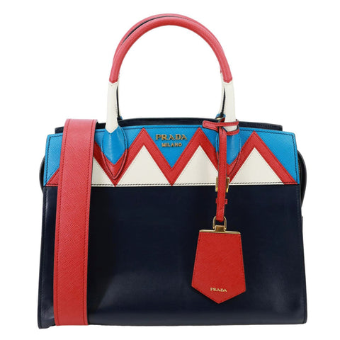 PRADA Esplanade Medium Saffiano City Calfskin Leather Crossbody Bag Navy Blue
