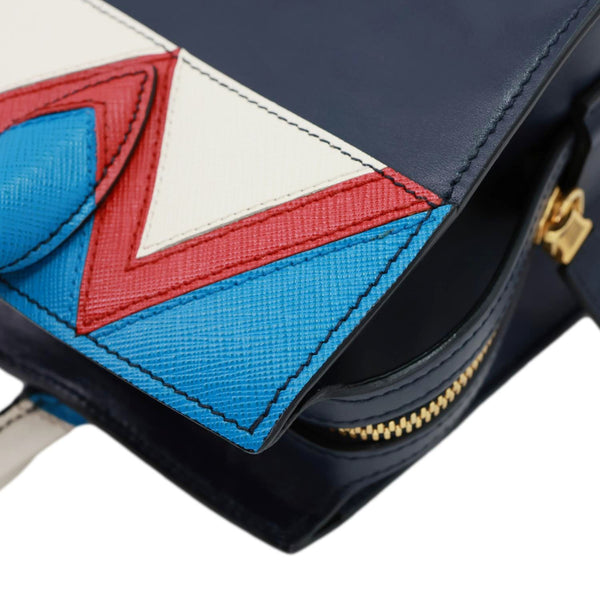 PRADA Esplanade Medium Saffiano City Calfskin Leather Crossbody Bag Navy Blue