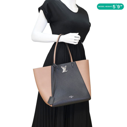 Louis Vuitton Lockme Cabas Pink and Black Leather Tote Bag - Model Holding