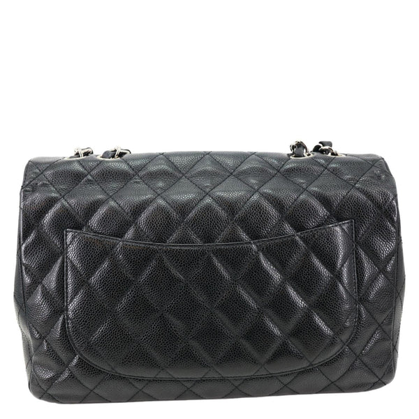 CHANEL Jumbo Classic Single Flap Quilted Caviar Leather Shoulder Bag Black