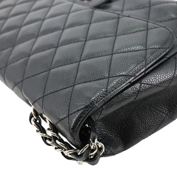 CHANEL Jumbo Classic Single Flap Quilted Caviar Leather Shoulder Bag Black