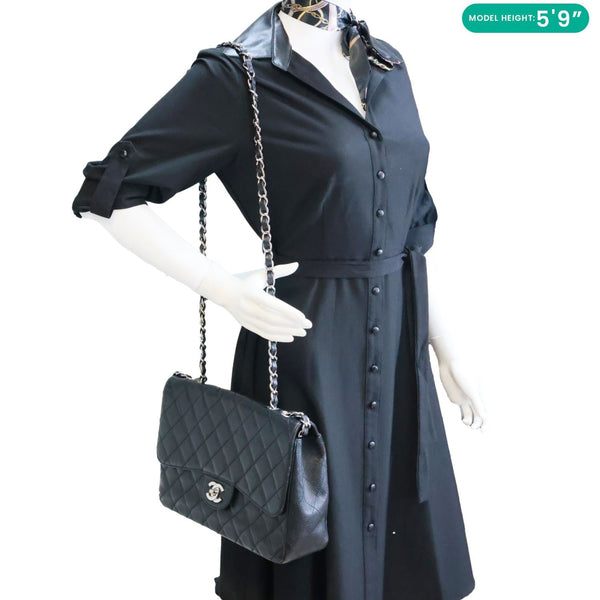 CHANEL Jumbo Classic Single Flap Quilted Caviar Leather Shoulder Bag Black
