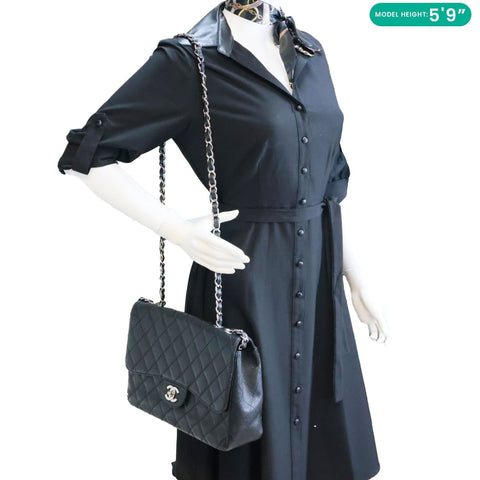 CHANEL Jumbo Classic Single Flap Quilted Caviar Leather Shoulder Bag Black