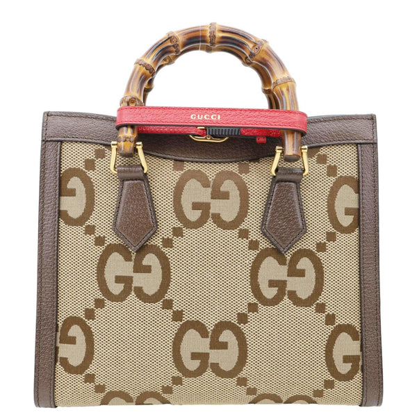 GUCCI Diana Bamboo Small GG Jumbo Canvas Tote Bag Beige 660195