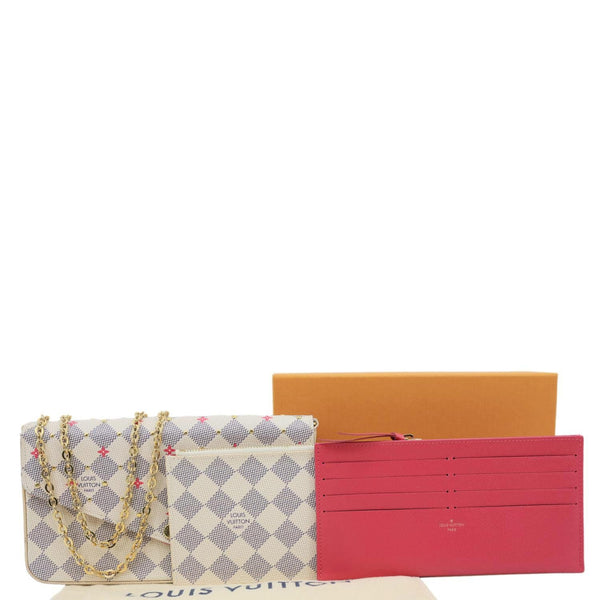 LOUIS VUITTON Studded Pochette Felicie Damier Azur Crossbody Bag Fuchsia