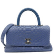 CHANEL Coco Handle Flap Python Leather Shoulder Bag Blue