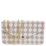 LOUIS VUITTON Studded Pochette Felicie Damier Azur Crossbody Bag Fuchsia