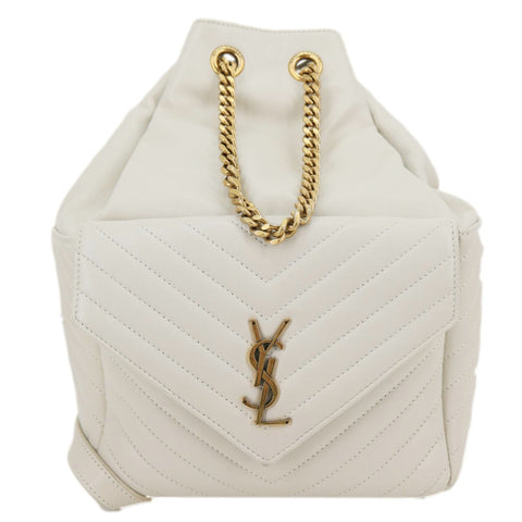 YVES SAINT LAURENT Joe Drawstring Leather Backpack Bag Off White