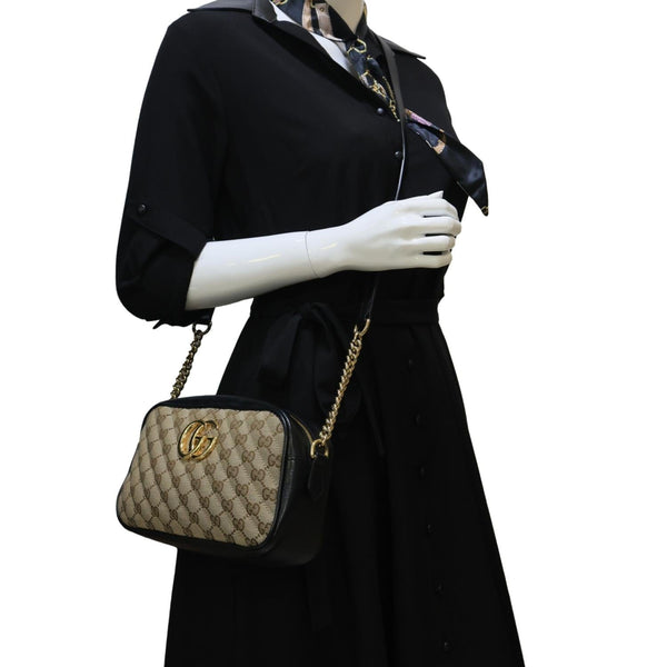 GUCCI Marmont Small Monogram Canvas Crossbody Camera Bag Beige 447632