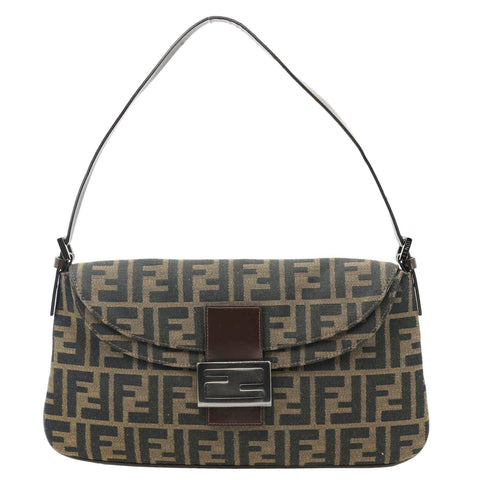 FENDI Baguette Mama Double Flap Zucca FF Canvas Shoulder Bag Brown