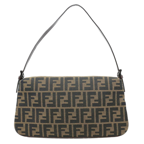 FENDI Baguette Mama Double Flap Zucca FF Canvas Shoulder Bag Brown