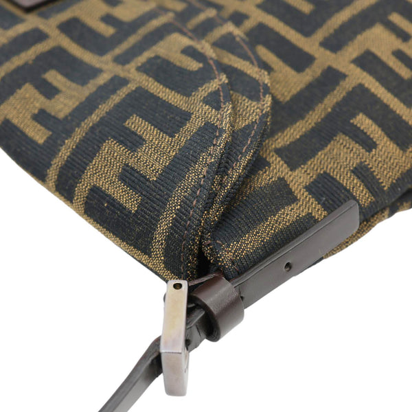 FENDI Baguette Mama Double Flap Zucca FF Canvas Shoulder Bag Brown
