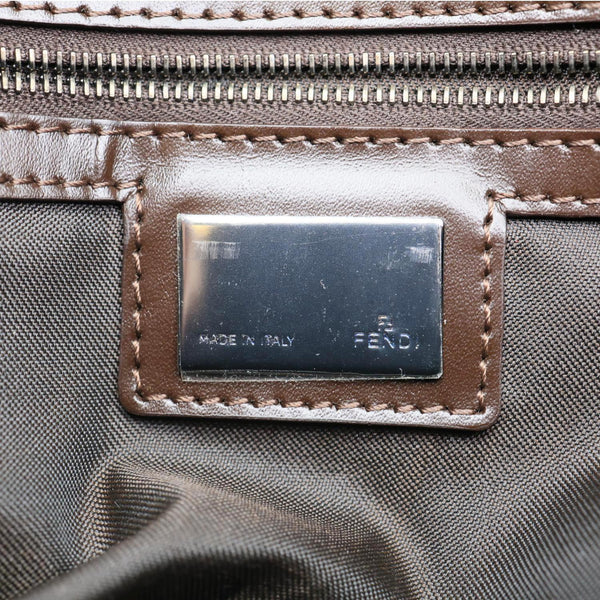 FENDI Baguette Mama Double Flap Zucca FF Canvas Shoulder Bag Brown