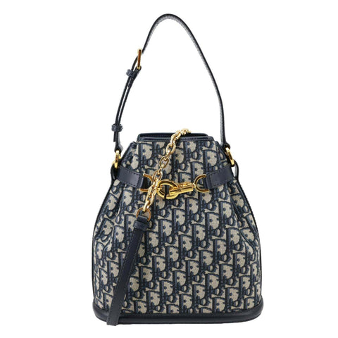 CHRISTIAN DIOR C'est Dior Medium Oblique Calfskin Bucket Bag Navy Blue