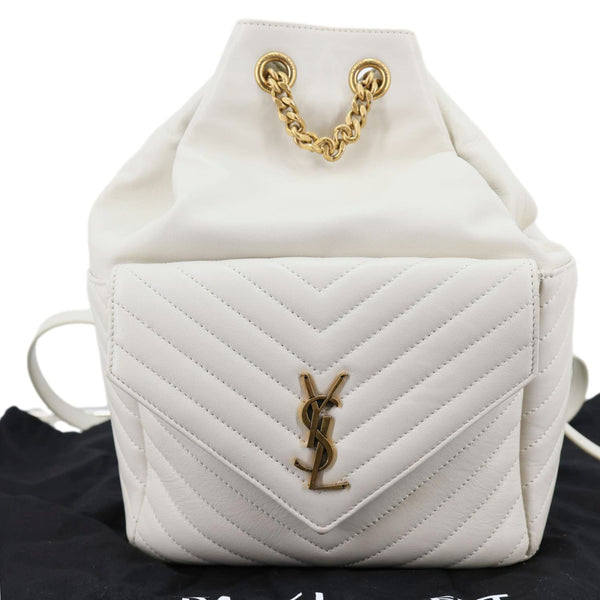 YVES SAINT LAURENT Joe Drawstring Leather Backpack Bag Off White