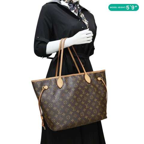 LOUIS VUITTON Neverfull MM Monogram Canvas Tote Bag Brown