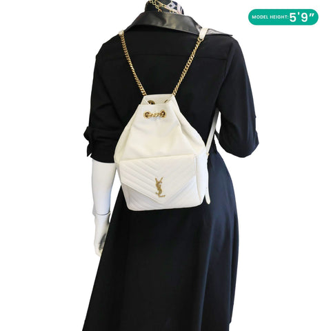YVES SAINT LAURENT Joe Drawstring Leather Backpack Bag Off White