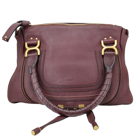 CHLOE Marcie Medium Grained Calfskin Satchel Bag Burgundy
