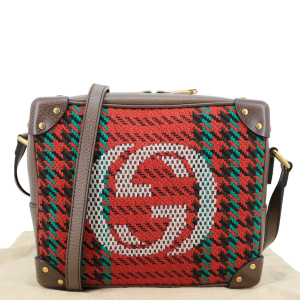 GUCCI Houndstooth Stripe Interlocking G Trunk Shoulder Bag Red 626363