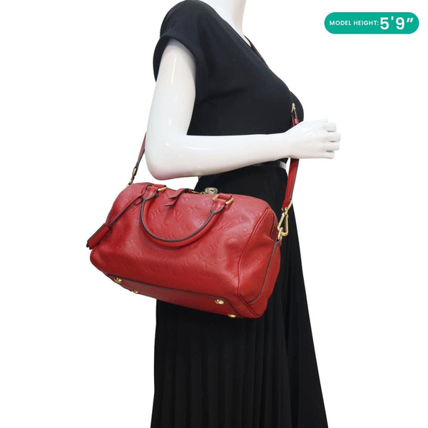 LOUIS VUITTON Speedy 25 Bandouliere Monogram Empreinte Crossbody Bag Red