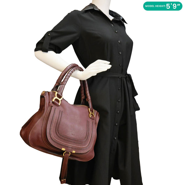 CHLOE Marcie Medium Grained Calfskin Satchel Bag Burgundy
