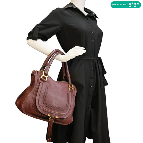 CHLOE Marcie Medium Grained Calfskin Satchel Bag Burgundy