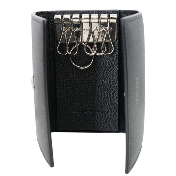 YVES SAINT LAURENT Multicles Grain De Poudre Leather 6 Keys Holder Black
