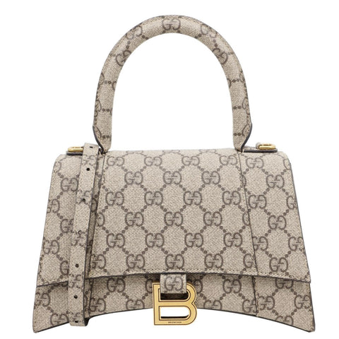 BALENCIAGA X GUCCI Hourglass Small GG Supreme Monogram Top Handle Shoulder Bag Beige 681697