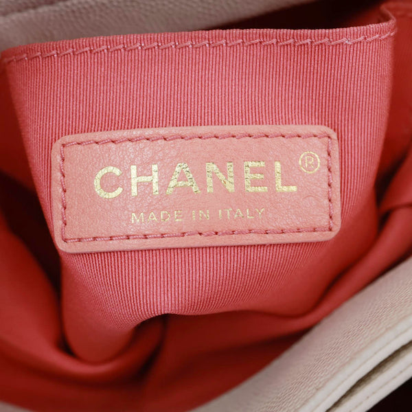 CHANEL Quilted Caviar Leather Bucket Hobo Bag White