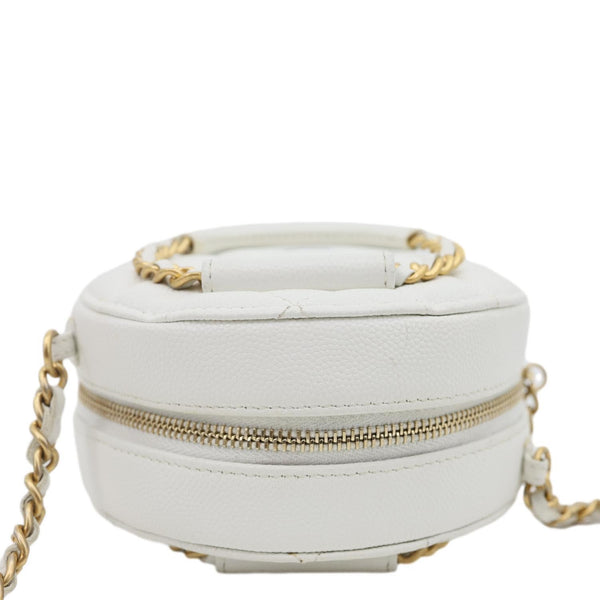 CHANEL In The Loop Round Caviar Leather Clutch Crossbody Bag White