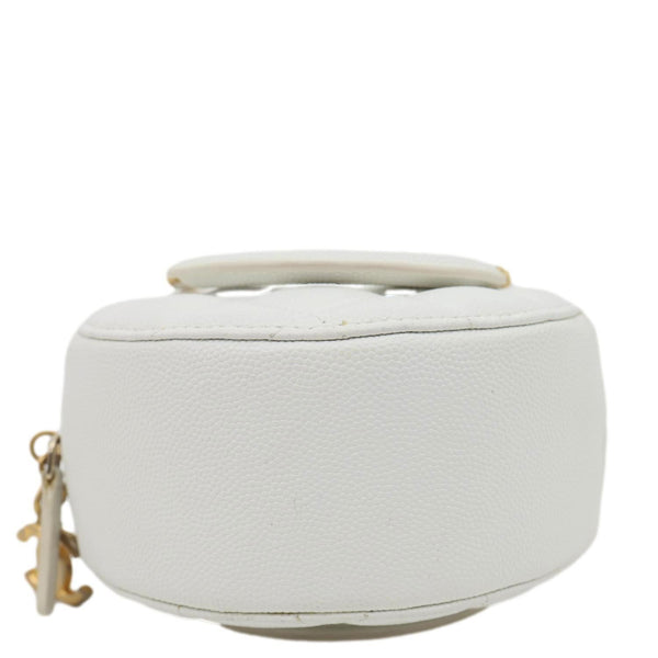 CHANEL In The Loop Round Caviar Leather Clutch Crossbody Bag White