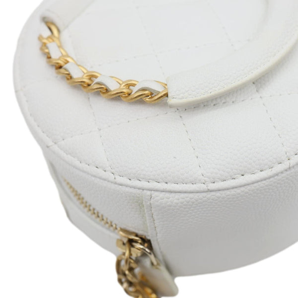 CHANEL In The Loop Round Caviar Leather Clutch Crossbody Bag White