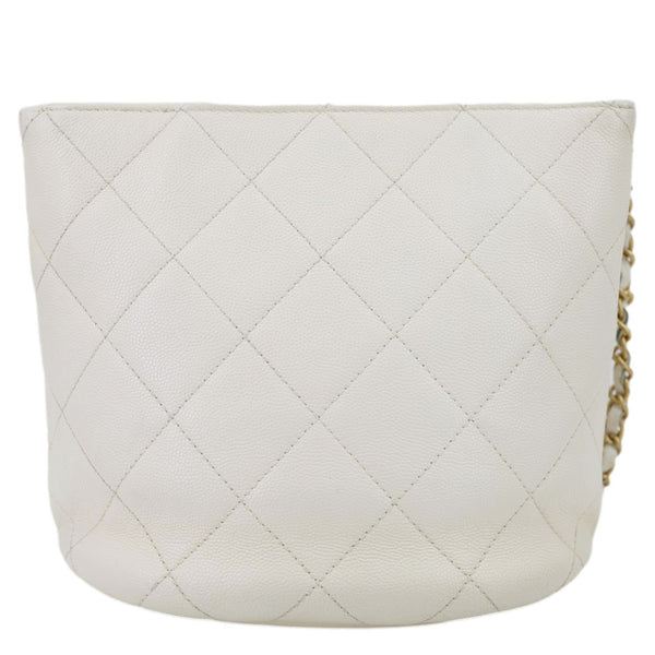 CHANEL Quilted Caviar Leather Bucket Hobo Bag White