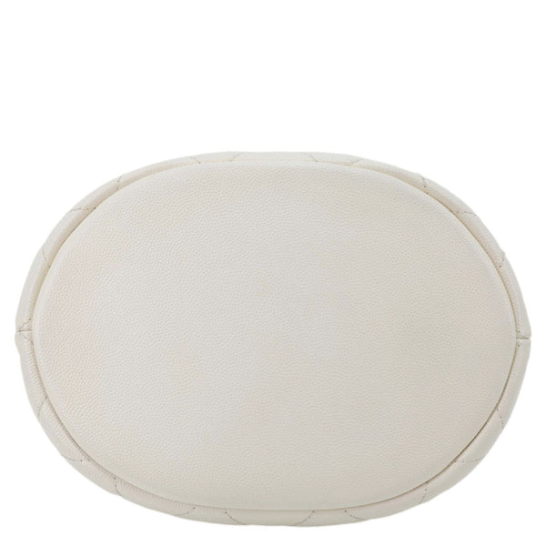 CHANEL Quilted Caviar Leather Bucket Hobo Bag White