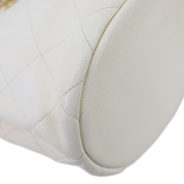 CHANEL Quilted Caviar Leather Bucket Hobo Bag White