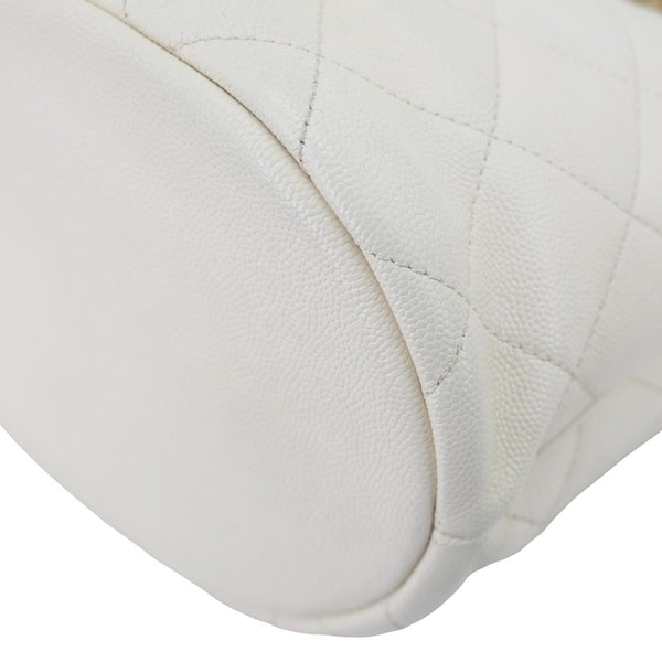 CHANEL Quilted Caviar Leather Bucket Hobo Bag White