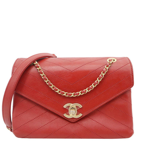 Chanel Chevron Lambskin Coco Envelope Flap Crossbody Bag Red