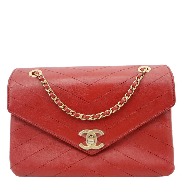 Chanel Chevron Lambskin Coco Envelope Flap Crossbody Bag Red