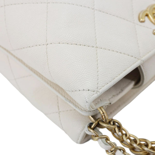 CHANEL Quilted Caviar Leather Bucket Hobo Bag White