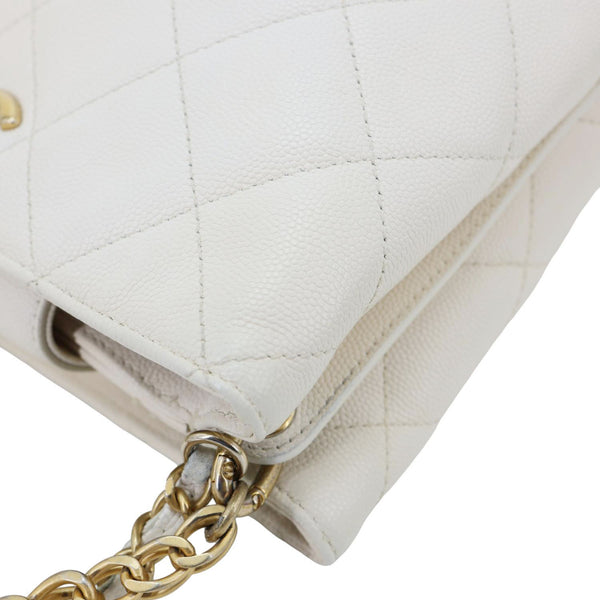 CHANEL Quilted Caviar Leather Bucket Hobo Bag White